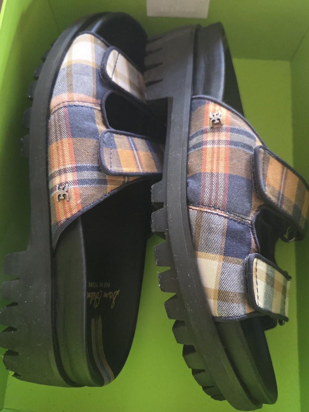 Sam Edelman Plaid Mary-Jane Lug-Sole Sandal - Navy & Tan